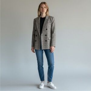 Zara Plaid Double Breasted Blazer Size XS